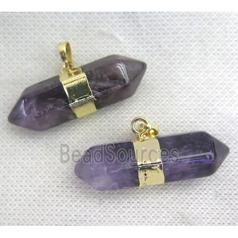 Amethyst bullet pendant, purple, gold plated