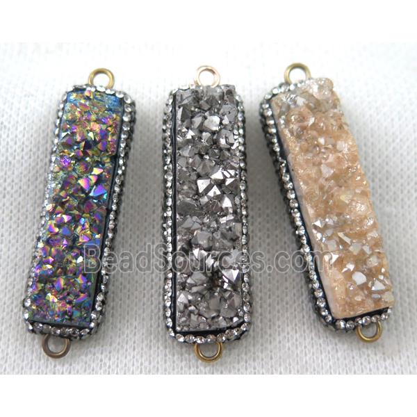 Druzy Quartz connector paved rhinestone, mix color, rectangle