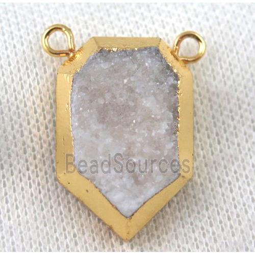 white druzy quartz pendant, gold plated