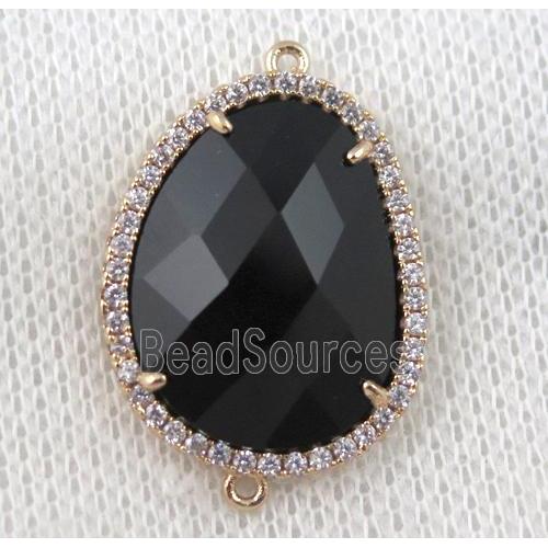 black crystal glass teardrop connector paved zircon, gold plated