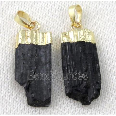 black Tourmaline pendant, freeform, gold plated