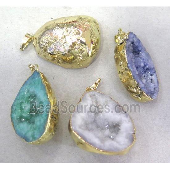 druzy agate pendant, gold plated