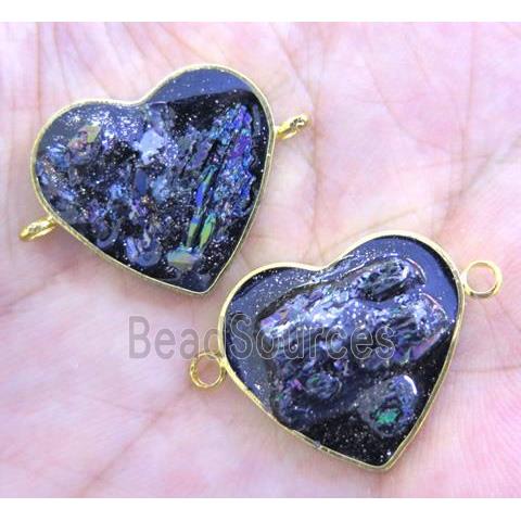 rainbow Lava stone paved connector, heart, gold plated