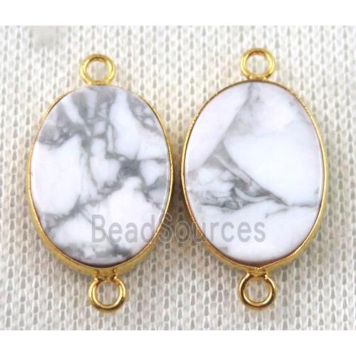 white turquoise howlite connector, flat oval, gold plated