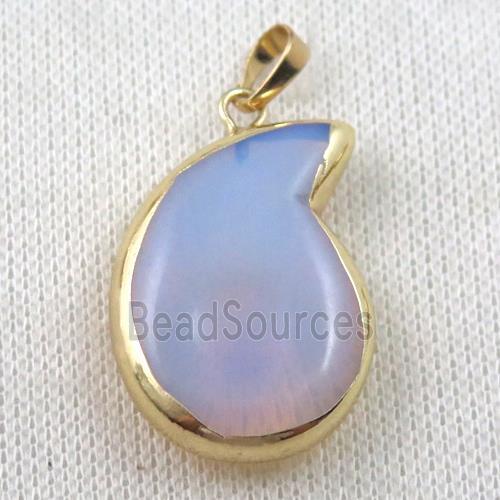 white opalite snail pendant, gold plated