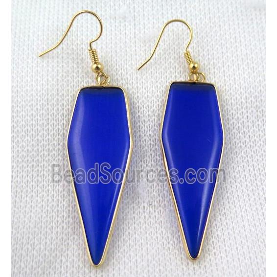 blue jasper earring, dye, bullet, gold plated