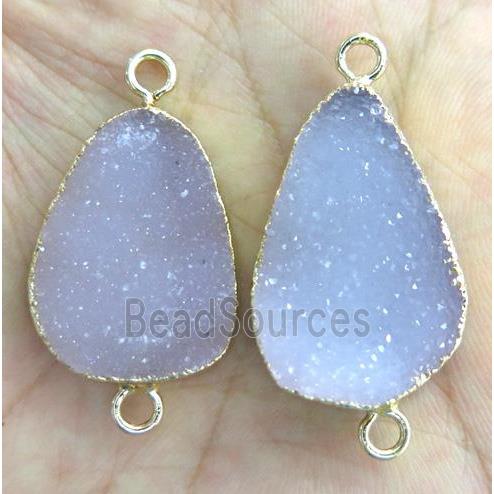 druzy agate connector, natural color, freeform, gold plated