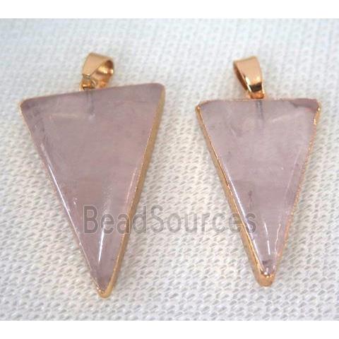 Rose Quartz pendant, triangle, gold plated