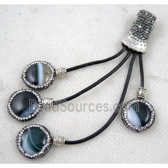 agate tassel pendant pave rhinestone, black