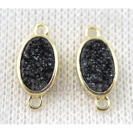 black druzy quartz connector, copper, oval, gold plated