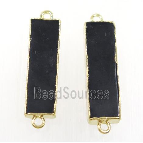 black agate connector, rectangle, gold plated