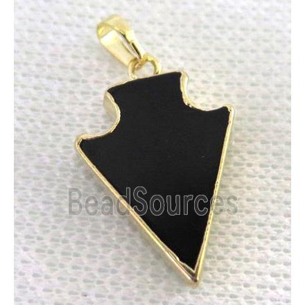 black agate arrowhead pendant, gold plated