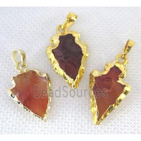 hammered Rock Agate arrowhead pendant, natural color, gold plated