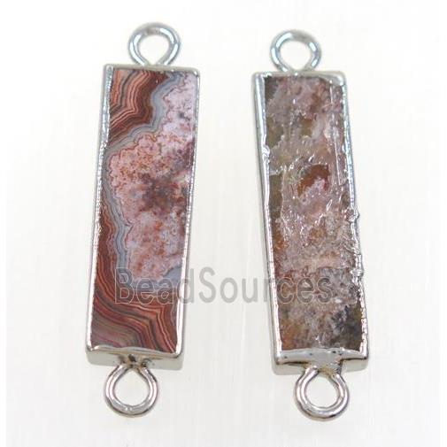 Mexico Crazy Agate Connector, rectangle, silver plated