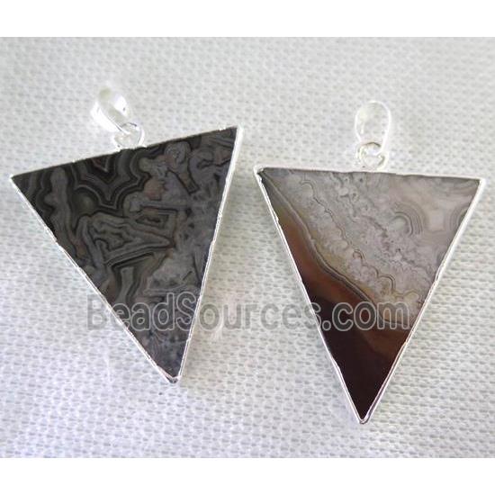 Mexico Crazy Lace Agate Triangle pendant, silver plated