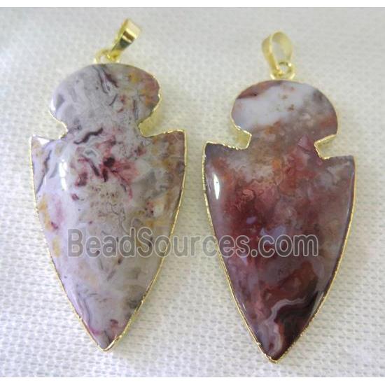 Mexico Crazy Agate Arrowhead pendant, gold plated