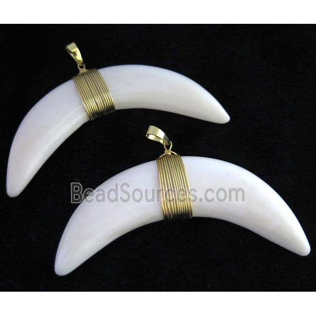 white bone horn crescent pendant, wire wrapped