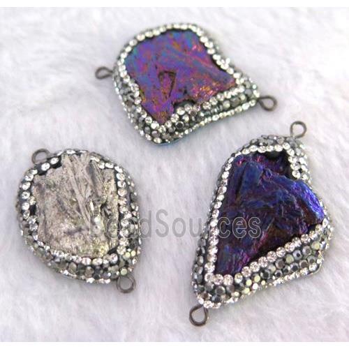 titanium crystal tourmaline pendant pave rhinestone, freeform, mix color