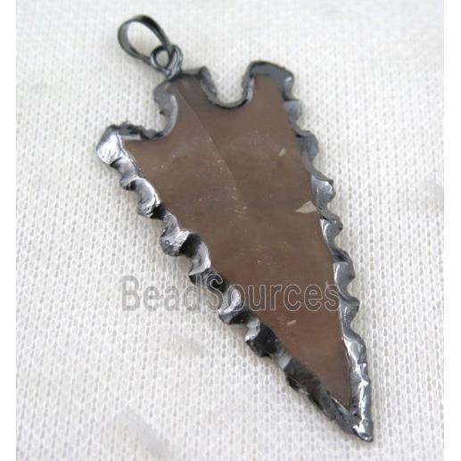 Rock Agate arrowhead pendant, natural color, black plated