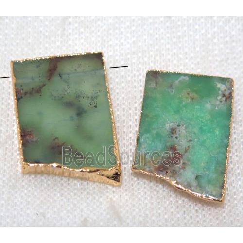 green Australian Chrysoprase pendant, rectangle, gold plated