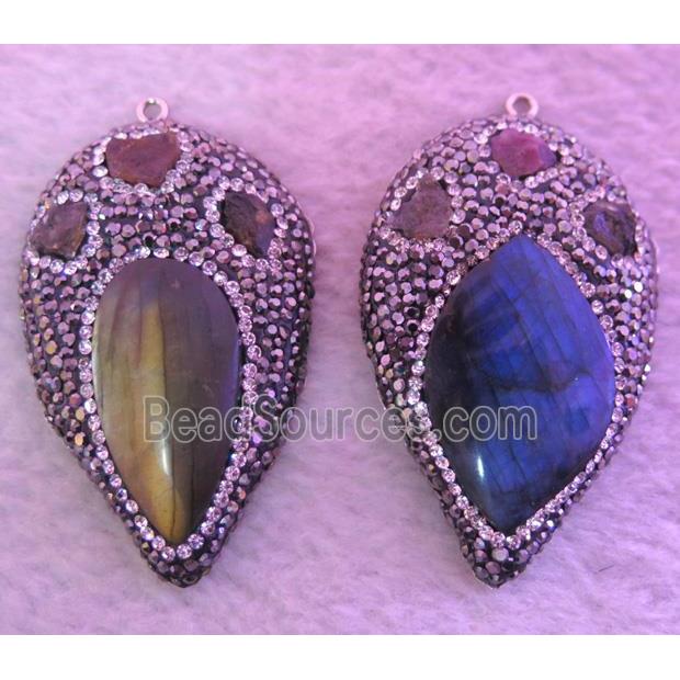 Labradorite pendant pave rhinestone