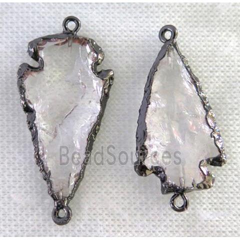 hammered Clear Quartz arrowhead connector, black plated