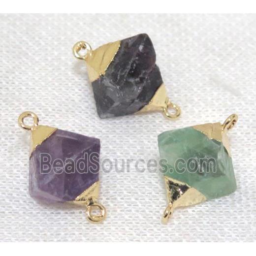 Fluorite rhombic connector, gold plated, mix color