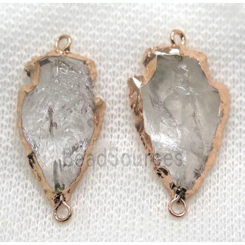 hammered Clear Quartz arrowhead connector, rose gold plated