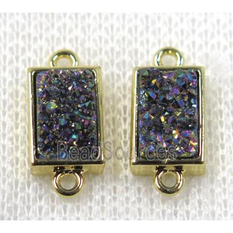 rainbow Quartz Druzy connector, rectangle, gold plated