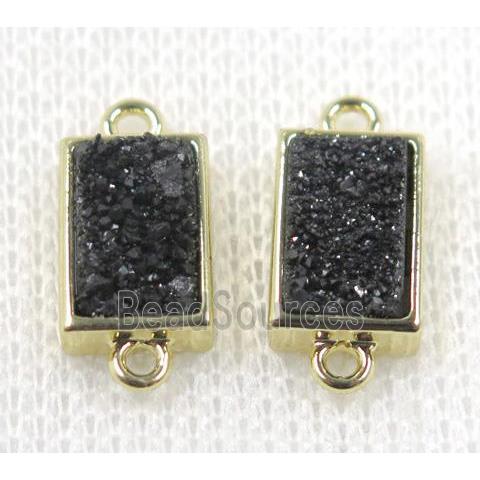 black Quartz Druzy connector, rectangle, gold plated