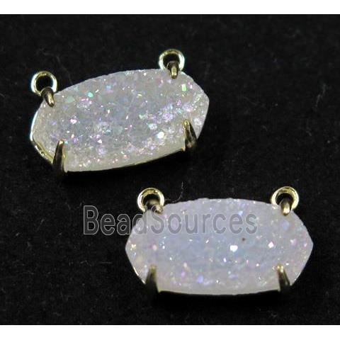 white AB-color Quartz Druzy pendant with 2loops, oval