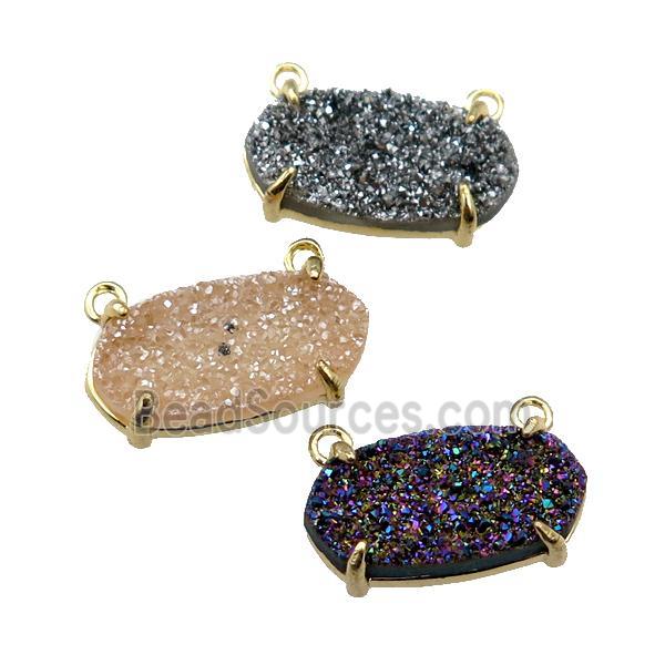 Quartz Druzy pendant with 2loops, mix color, oval