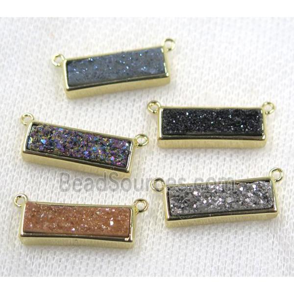 Quartz Druzy pendant with 2loops, mix color, rectangle