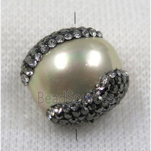 lt.golden shell pearl bead paved rhinestone, flat round