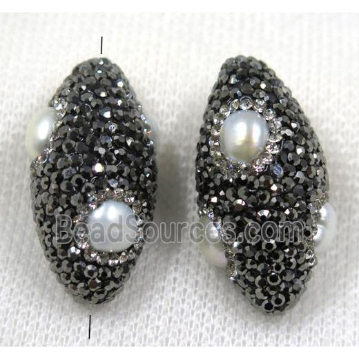 white pearl bead paved black rhinestone, rice