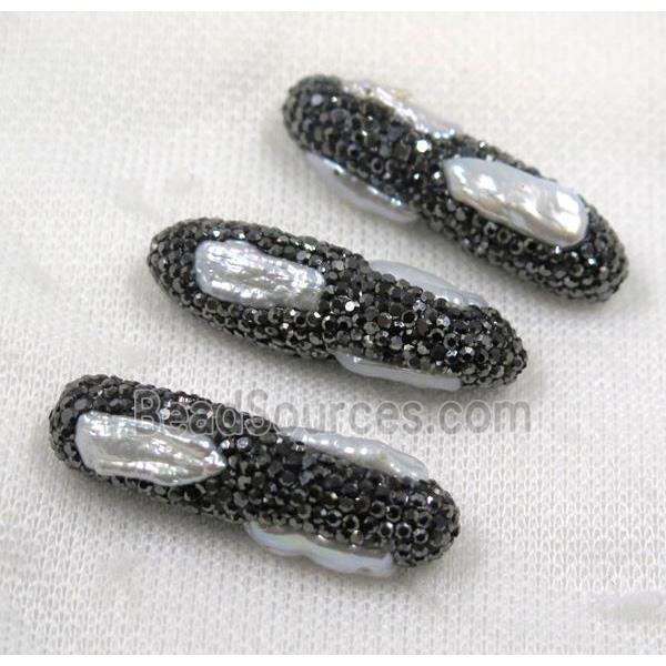 white pearl bead paved black rhinestone, rice