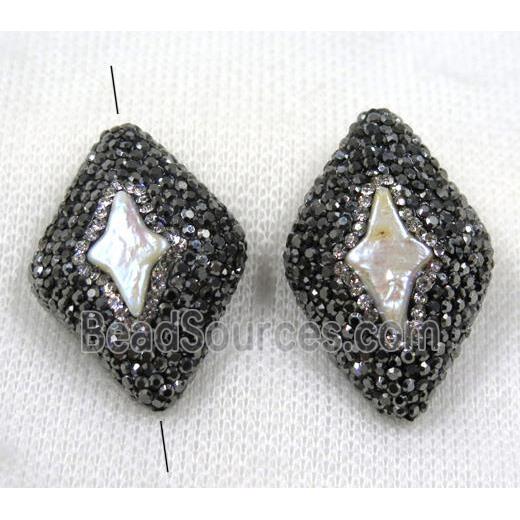 white pearl bead paved black rhinestone, rhombic