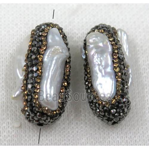 white pearl bead paved black rhinestone, rice