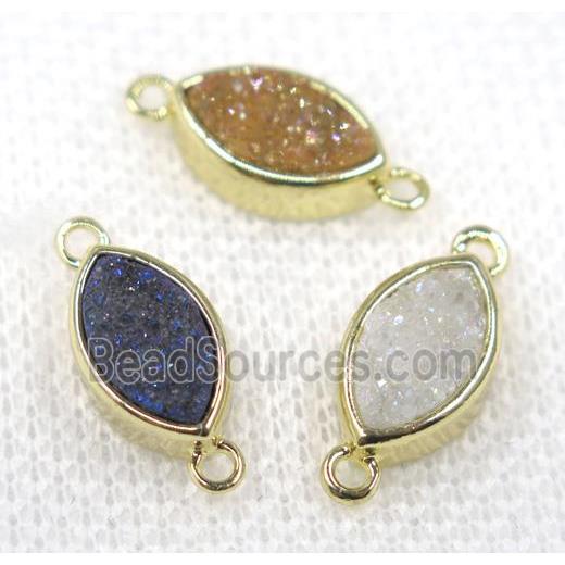 druzy quartz Marquise connector, mix color, horse eye, gold plated