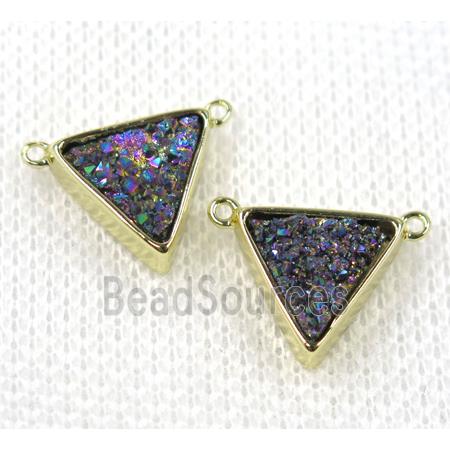 rainbow druzy quartz triangle pendant with 2loops, gold plated