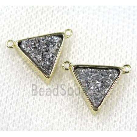 silver druzy quartz triangle pendant with 2loops, gold plated