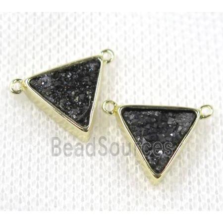 black druzy quartz triangle pendant with 2loops, gold plated