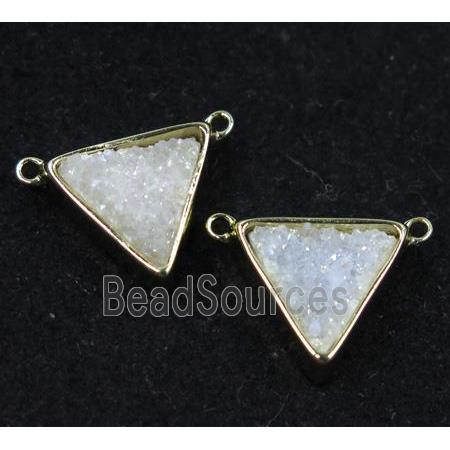 druzy quartz triangle pendant with 2loops, white ab color, gold plated