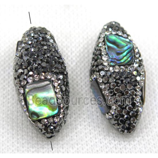 Paua Abalone Shell rice bead paved black rhinestone