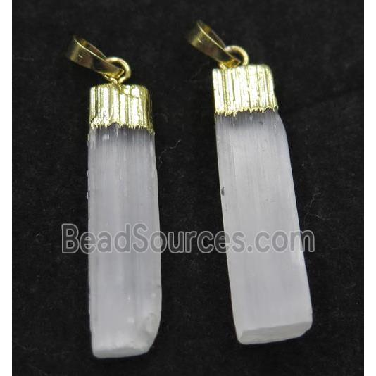 White Selenite Pendant Stick Gold Plated