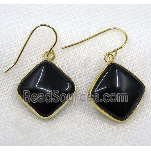 black agate earring, square, gold plated