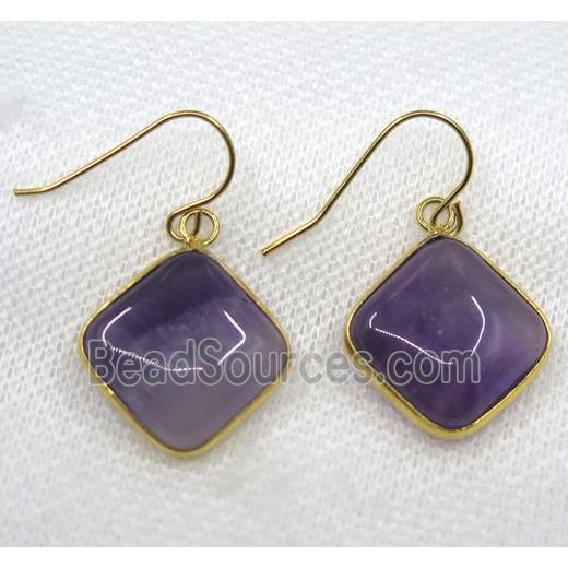 purple Amethyst earring, square, gold plated