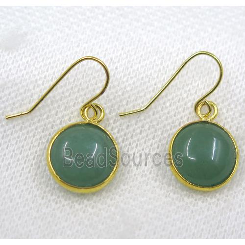 Green Aventurine earring, flat round, gold plated