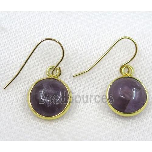 purple Amethyst earring, flat round, gold plated