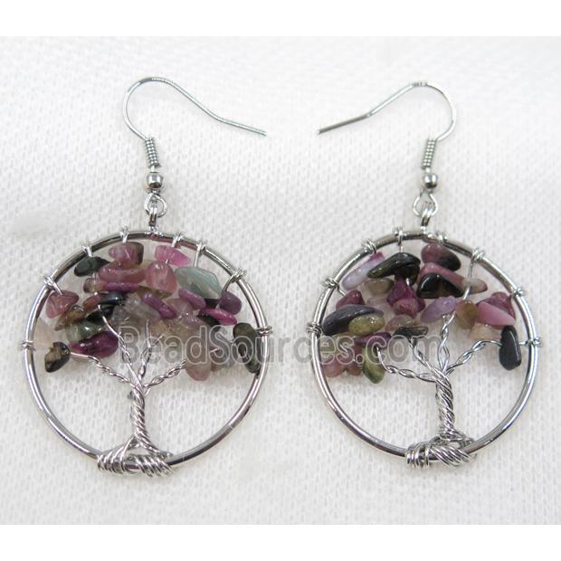 tree of life earring with tourmaline bead chip, platinum